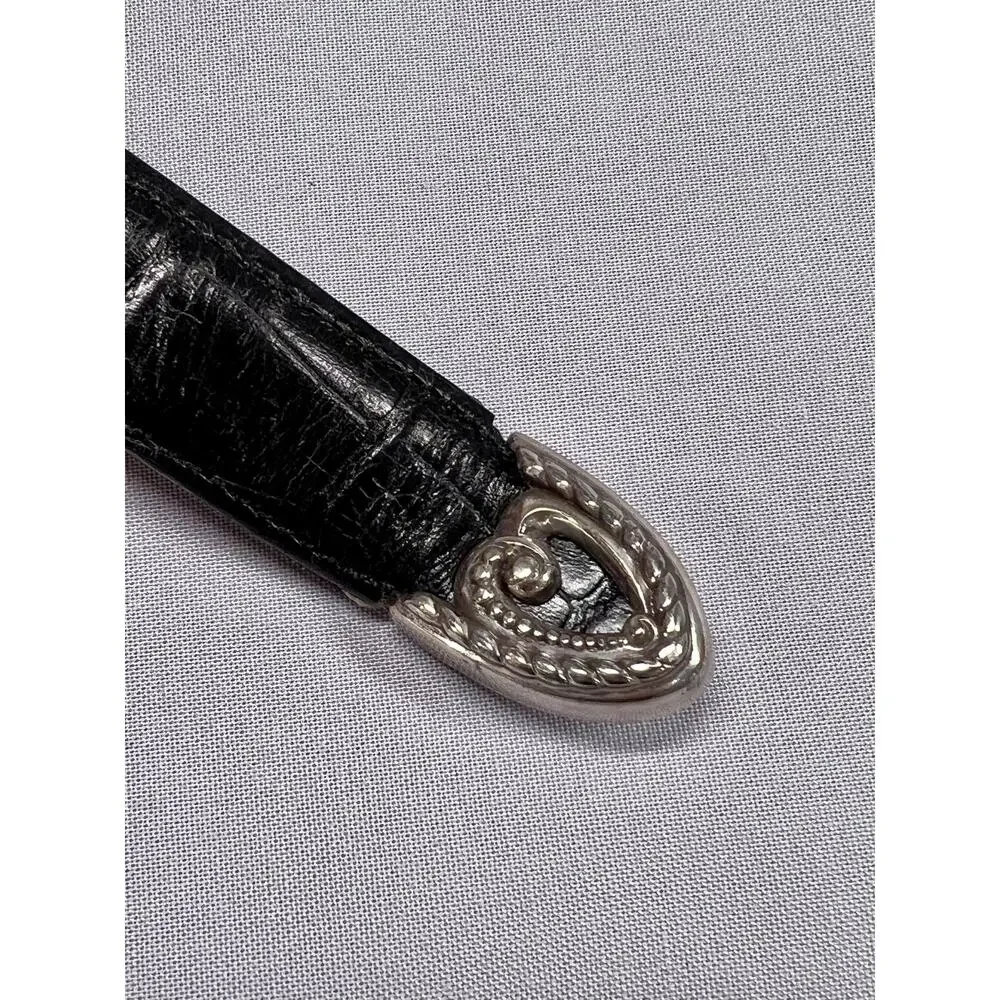 Brighton Belt Black Croc Embossed Leather Silver Heart Buckle Womens Medium 30